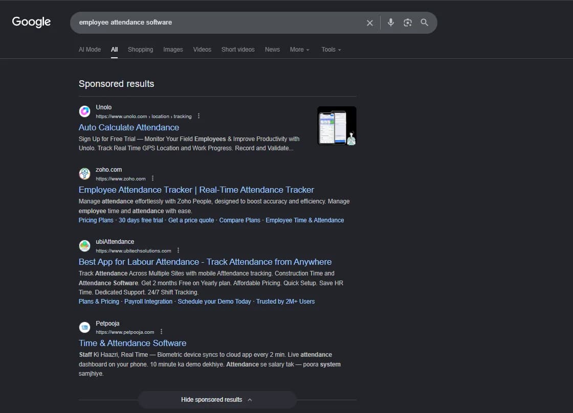 A third Google search results page for a related buying query, showing the mix of paid ads competing for the search.