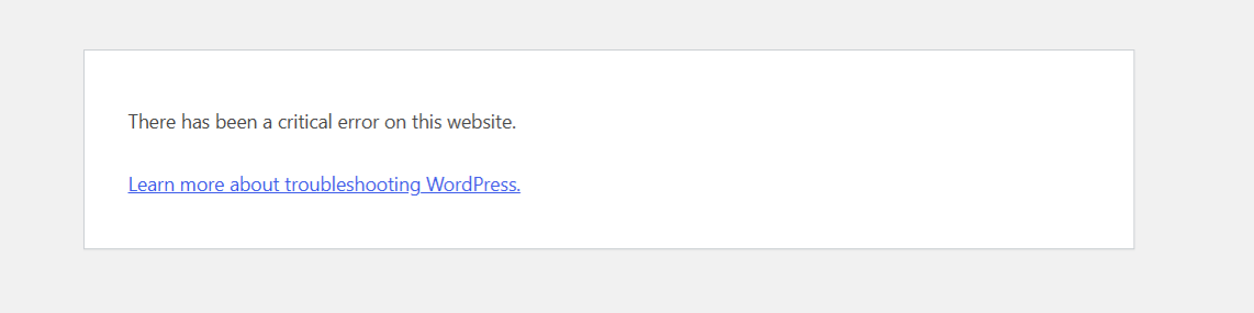 A blank white browser screen where the website homepage should be, the site's fatal-error crash before cleanup began.