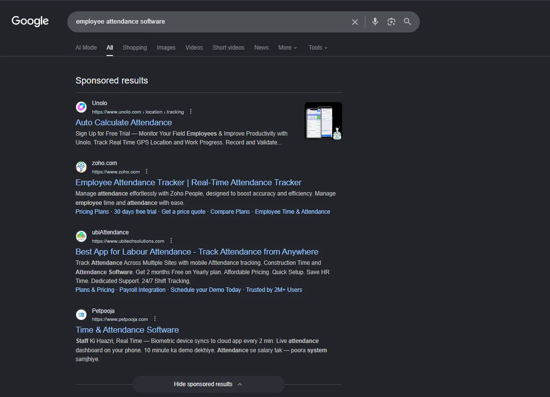 A third Google search results page for a related buying query, showing the mix of paid ads competing for the search.